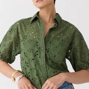J crew spring garden top eyelet utility green size 2
